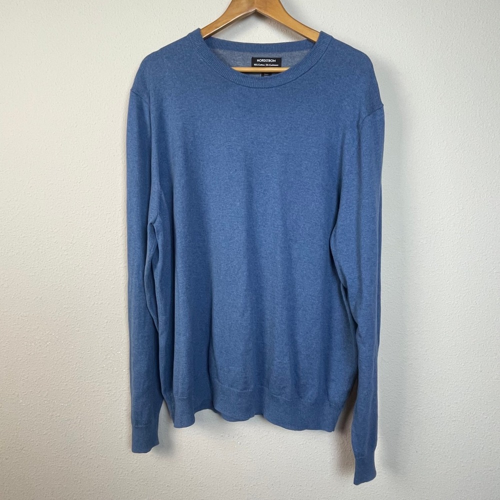 Nordstrom Men's Blue Crew Neck Long Sleeve Sweater 2XL Cotton Cashmere Blend
